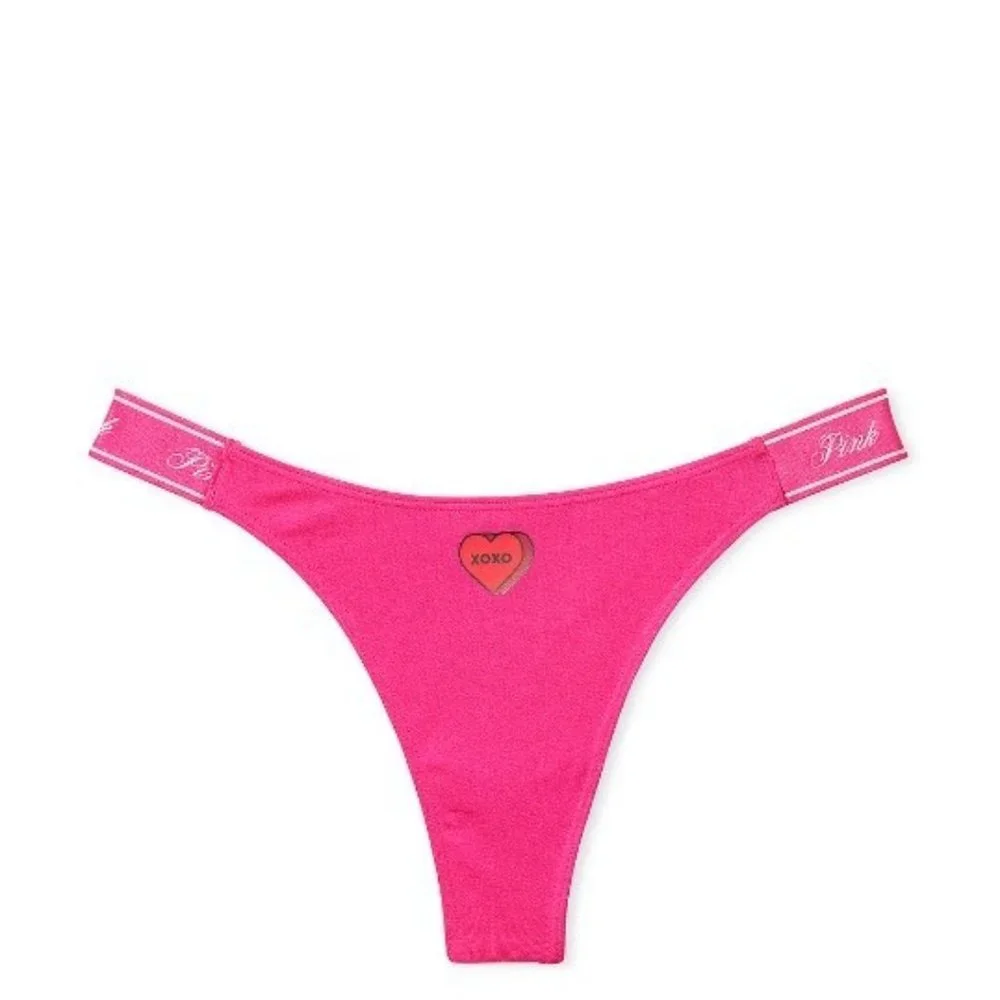 Victoria Secret PINK Cotton High Leg Thong Panty S XL Logo Waist Hot pink